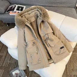 Women's Short Thickened Cotton Jacket with Fur Collar Winter New Style Loose Fit Warm Inner Fleece Large Size Coat Zipper