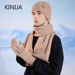 3pcWinter Knitted Hat Scarf Gloves Set for Women Men Cold Proof Ear Protection Scarf Warm Skullies Beanie Outdoor Cycling Skiing