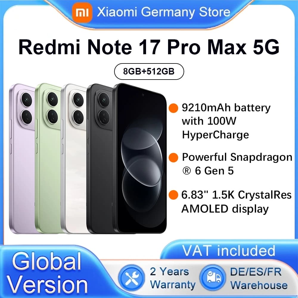 Global Version Redmi Note 17 Pro Max 5G 6.83' Smartphone 5G 9210mAh Battery 100W HyperCharge IP66 IP68 Powerful Snapdragon® 6 Gen 5