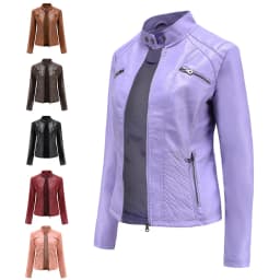 Purchase New Women's Casual Leather Jacket with Stand Up Collar and Slim Fit, Spring and Autumn Zipper Motorcycle Women's Leathe