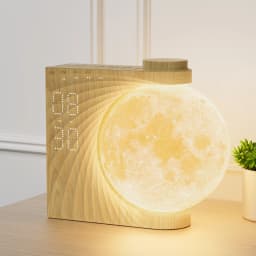 Moon Lamp Night Light Sunrise Alarm Clock Wake Up Light with White Noise Sound Machine, Dual Alarms for Heavy Sleepers, 10 RGB Night Light & Sleep Timer, Wood Grain Desk Clock for Bedroom
