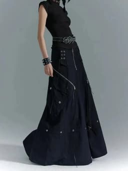 2025 New Gothic Y2K Cargo Denim Long Skirt Women Harajuku Vintage Black Bandage Jeans Skirts Aesthetic High Waist A Line Skirts