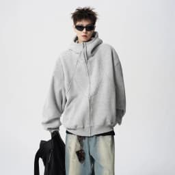 American Deconstruction Hooded Jacket Men's Winter Splicing Sweater High Street Velvet Couple Hoodie
