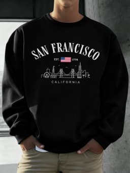 San Francisco California Pattern Men Pullovers Autumn Casual Sweatshirt Fashion All-Match Streetwear Fleece Comfortable Top