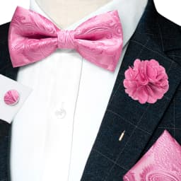Classic Mens Bow Tie Brown Jacquard Paisley Bowtie Hanky Cufflinks Brooch Set Wedding party Butterfly Knot Gift Man Accessories