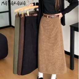 Matakawa Corduroy Long Skirts Autumn Winter Solid A-line Vintage Faldas Mujer Korean Fashion High Waist Simple Women Skirt