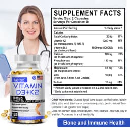 TAOTERS Vitamin D3+K2 Supplement To Support Joint, Bone and Immune Health Non-GMO Formula Easy-to-swallow Vitamin D & K Complex