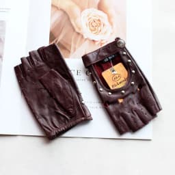 Leather Half Finger Gloves Women's Short Thin Section Unlined Spring and Autumn Motorcycle Riding Ladies Driving Fingerless