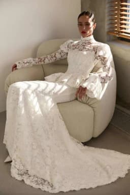 Elegant Mermaid Wedding Dress Long Sleeve High Collar Applique Lace Bride Gown Customized Vestido De Novia