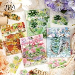 JIANWU Vintage Seasons Forest Tree Landscape Material Collage Scrapbooking PET Sticker Creative DIY Journal Stationery