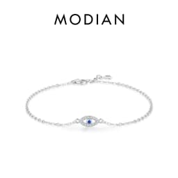 MODIAN Pure 925 Sterling Silver Luxury Turquoise Blue Eyes Clear Cubic Zircon Crystal Link Chain Bracelet For Women Fine Jewelry