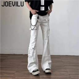 Women's Low Rise Cargo Jeans Black Detailed Micro Flare Pants Petite Lengthening Tummy Control Workwear Pants Y2K Streetwear