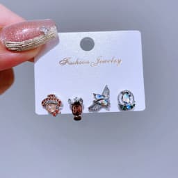 4pcs/set Mix and Match Sweet Cartoon Stud Earrings for Women Girls Multicolor Cubic Zircon Jewelry