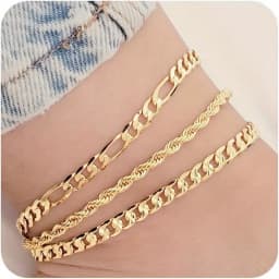 3pcs/set Flat Snake Chain Fried Dough Twists Chain Anklet Set Women's Beach Vacation Fashion Foot Jewelry