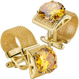 Men Birthstone Cufflinks Gold Mesh Chain Oval Crystal Zircon Cuff Links for French Shirt Birthday Gift for Men HAWSON