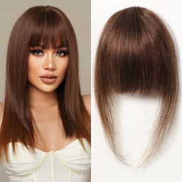 100% Human Hair Bangs Blonde Brown Wispy Bang Hair Clip in Bangs Fringe with Temples Hairpiece for Women Clip on Air Bang 4.5in