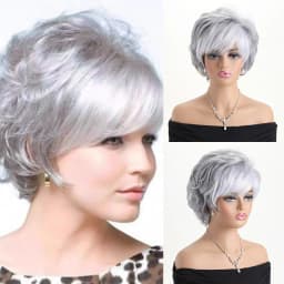 Short Natural Wigs with Bangs Soft Mommy Hair Daily Use Short Grey Ombre Curly Synthetic Hair Costume Party Wig for Women