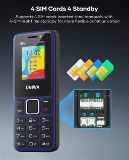 UNIWA MS001 2G Feature Phone 4 SIM 4 Standby GSM Signal Booster Keypad Phone 1800mAh Wireless radio Torch Senior Elder Cellphone