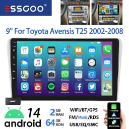 ESSGOO 9" Touchscreen Android14 For Toyota Avensis 02-08 GPS Navi FM Autoradio Wireless Carplay Android Auto GPS Navi BT Wifi FM