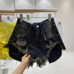 2026 New Ripped Rough Edge Design High Waist Denim Shorts Wide Leg Shorts Women