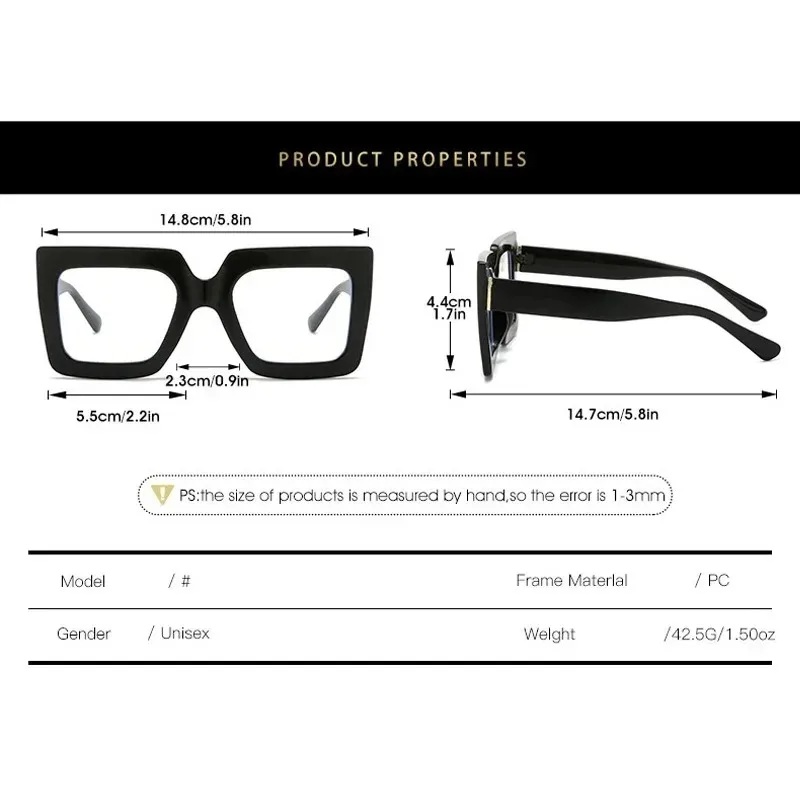 Large Frame Clear Lens Classic Glasses Trendy Square Computer Eyeglass Decorative Eyeglasses Spectacles for Women Men