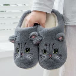 Size 44 45 Black Kitty Cat Winter Adult Slippers for Home Women's Fluffy Kitten Slipper Unisex Warm Furry House Shoes Drop Ship