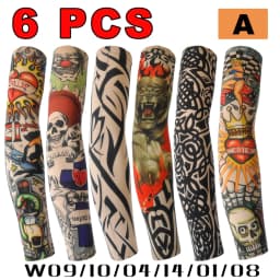 6pcs Men Long Summer Tattoo Sleeves Seamless Armguard Sun Protection Cover Outdoor Gloves Driving Ice Silk Women Arm Sleeves
