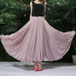 Women Double Chiffon Skirt Have-Liner Stage Performance Big-Hem Skirts Square Dancing Elastic-Waist Elegant A-Line Maxi Skirts