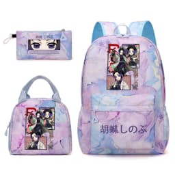 Kochou Shinobu Print School Backpack Set with Lunch Bag Pencil Case for Girls Kids Student Bookbag
