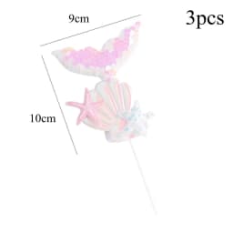 3pcs Mermaid Tail Sequin Cake Topper Muffin Cupcake Toppers for Mermaid Themed Wedding Supply Birthday Party Cake Decorations