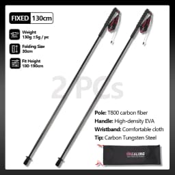 Local+ 2PCs Carbon Fiber Foldable 5-Sections Ultra-Light 110g Trekking Poles Walking Cane, 110/120/130cm Fixed Length Hiking Sticks for Outdoor Camping, City Running, Travel, Men Women Lightweight Portable Gear Caron Fiber Black Tech
