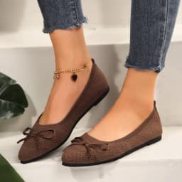 Pointed Bow Flying Flat Shoes Women's 2025 New Summer Casual Bean Shoes Knitted Soft Sole Knitted Women's Shoes Large Size 43