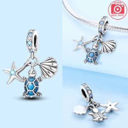 925 Sterling Silver Ocean Series Blue Turtle Starfish Shell Fit Original Bracelet Charms for Women diy Fine Jewelry Gifts
