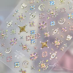 Elegant Gold Scepter 5D Nail Art Stickers Gorgeous Gemstone Luxury Courtly Pattern Necklace Frame Self Adhesive Manicure Decals