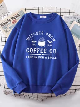 Witches Brew Coffee Letter Printing Simple Autumn Womens Sweatshirts Casual Fleece Long Sleeves Warm All-Match Woman Pullover
