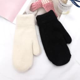 Women Winter Keep Warm Plus Cashmere Solid Color Woolen Elasticity Soft Full Fingers Mittens Girls Black Fur Knitted Cute Gloves