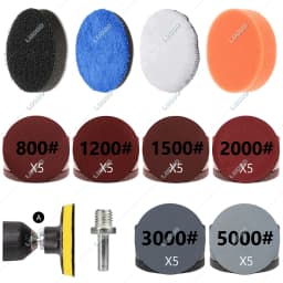 Car Polishing Buffing Sponge Foam Wool Pads Sandpaper Kit For Waxing Sanding Polisher M10 Drill Adapter Hexagonal Thread 3Inch