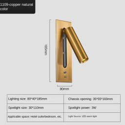 Indoor Wall Lamp with USB Charging Bedroom Decoration and Reading Lighting 3W 85-265V Hotel Headboard LED Embedded Wall Lamp