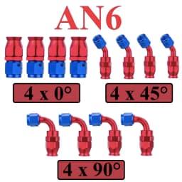 12Pcs Universal AN3 AN4 AN6 AN8 AN10 Straight 45 90 Degree Reusable Hose End Fittings Adapter For Swivel PTFE Oil Fuel Line Pipe