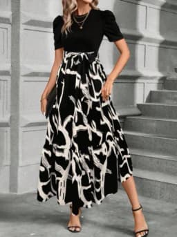Women Dresses 2026 Spring Summer floral printed round-neck elegant dress exotic vacation style women's clothing vestidoes