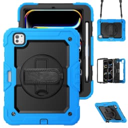 for iPad Pro11 M4 A2836 2024 , Military Grade Shockproof Protector Silicone Cover Pencil Holder+Handle Shoulder Strap