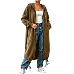 Women's Textured Long Zip Up Hoodie Jacket Casual Sweatshirt Vertical Extended Layer Layer Cool Weather Streetwear Zip up Hoodie