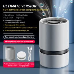 Portable Air Purifier HEPA Activated Carbon Composite Filter Blue Light Negative Ion 2 Speed Touch Control USB Type-C Quiet Night Mode Aroma Tank
