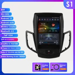 OSSURET 9.7inch 2 DIN Android 13 Car Radio for Ford Fiesta 2009-2017 Multimedia Stereo Vertical Screen Carplay Panoramic Camera