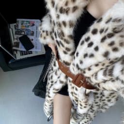 Abrigos Mujer Inviernoo Long Belted Leopard Faux Fox Fur Coat Women Overcoats Ladies Stylish Street Fashion Fluffy Fox Fur Coat