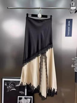 CHICEVER Hit Color Sexy Patchwork Lace Hollow Skirts For Women High Waist Split Temperament Asymmetrical Midi Skirt Female Style