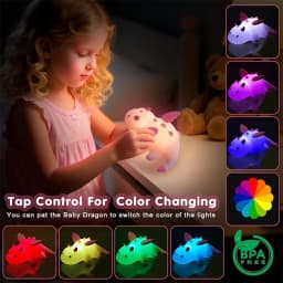 Cute Baby Dragon Kids Night Light, Soft Silicone Lamp Rechargeable Breastfeeding Nursery Portable Kawaii Lamps,Bedside Lamp