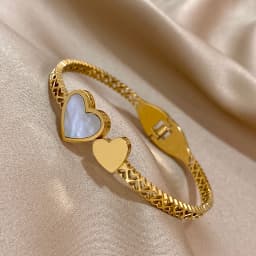Stainless Steel Inlaid Shell Double Heart Cuff Bangles for Women Fashion Gold Color Bangle Bracelet Valentine's Day Jewelry Gift