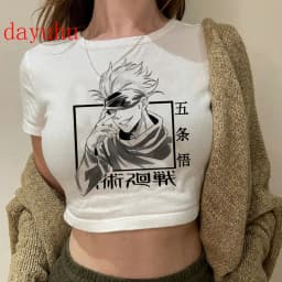 2000s Hip Hop Crop Top  Tshirt Manga Japanese Anime Jujutsu Kaisen T Shirt Gojo Satoru Tops Yuji Itadori Cropped Tees T-shirt