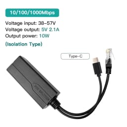 Standard POE Splitter 48V to 5V 12V 1.2A 2A Micro USB Type-C 100M/1000M POE Camera Injector Power Supply